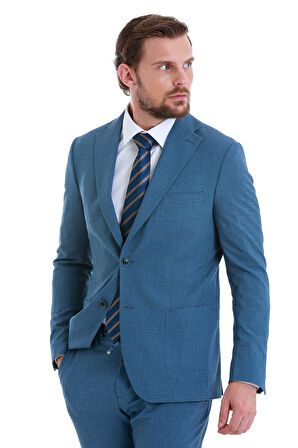 Mavi Slim Fit Düz Mono Yaka Basic Takım Elbise | 52