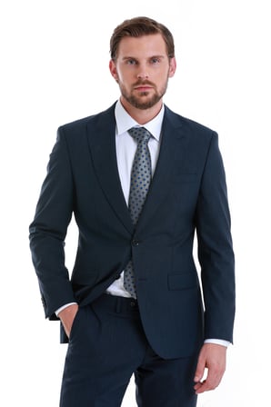 Lacivert Slim Fit Çizgili Sivri Yaka Klasik Takım Elbise | 46