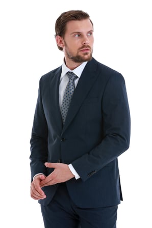 Lacivert Slim Fit Çizgili Sivri Yaka Klasik Takım Elbise | 46