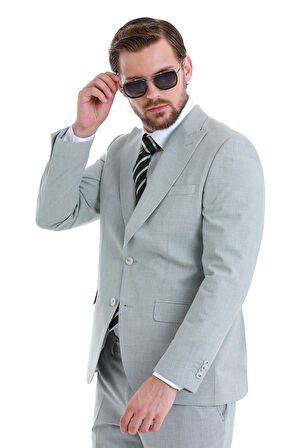 Gri Slim Fit Çizgili Sivri Yaka Klasik Takım Elbise | 46