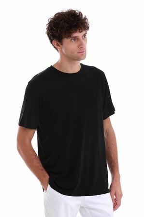 Siyah Regular Fit Düz Bisiklet Yaka Triko Tişört | XL