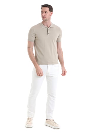 Bej Regular Fit Düz Rayon Polo Yaka Tişört | XXL
