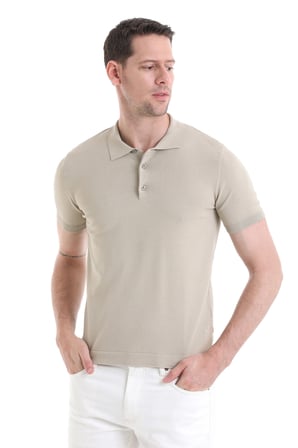 Bej Regular Fit Düz Rayon Polo Yaka Tişört | XXL