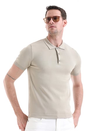 Bej Regular Fit Düz Rayon Polo Yaka Tişört | XXL