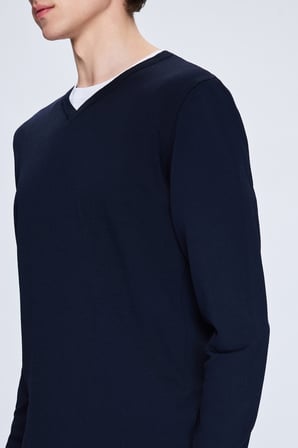 Lacivert Regular Fit V Yaka Rayon Kazak | M