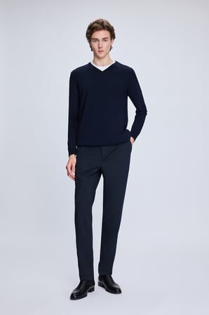 Lacivert Regular Fit V Yaka Rayon Kazak | S