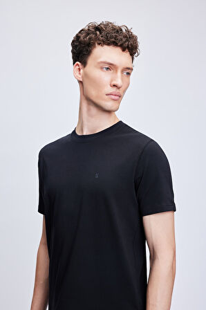Siyah Regular Fit Bisiklet Yaka Pamuklu Tişört | L