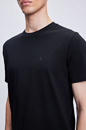 Siyah Regular Fit Bisiklet Yaka Pamuklu Tişört | L