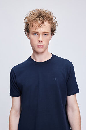 Lacivert Regular Fit Bisiklet Yaka Pamuklu Tişört | XL