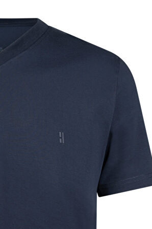 Lacivert Regular Fit Bisiklet Yaka Pamuklu Tişört | M