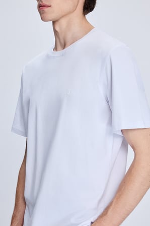 Beyaz Regular Fit Bisiklet Yaka Pamuklu Triko Tişört | M