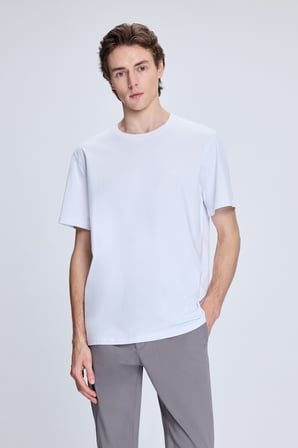 Beyaz Regular Fit Bisiklet Yaka Pamuklu Triko Tişört | XXL