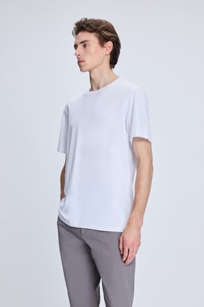 Beyaz Regular Fit Bisiklet Yaka Pamuklu Triko Tişört | XXL