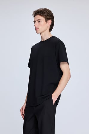 Siyah Regular Fit Bisiklet Yaka Pamuklu Triko Tişört | XL