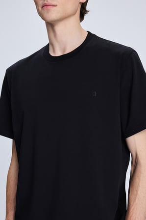 Siyah Regular Fit Bisiklet Yaka Pamuklu Triko Tişört | XL