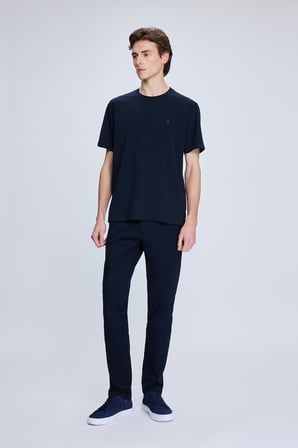 Lacivert Regular Fit Bisiklet Yaka Pamuklu Triko Tişört | XXL