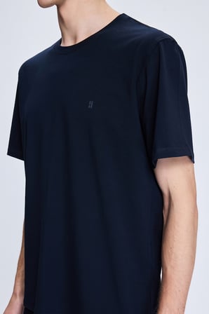Lacivert Regular Fit Bisiklet Yaka Pamuklu Triko Tişört | XXL