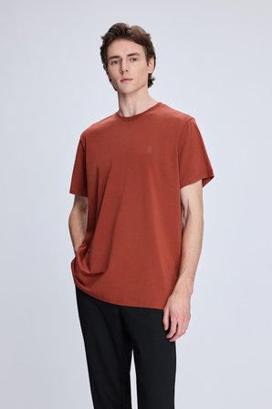 Bordo Regular Fit Bisiklet Yaka Pamuklu Triko Tişört | XXL