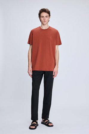 Bordo Regular Fit Bisiklet Yaka Pamuklu Triko Tişört | XXL