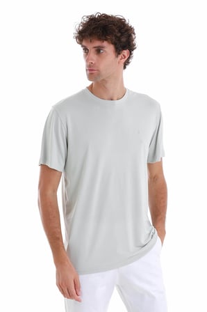Gri Regular Fit Düz Bisiklet Yaka Triko Tişört | XL