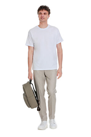 Bej Slim Fit Yandan Cepli Kumaş Pantolon | 48