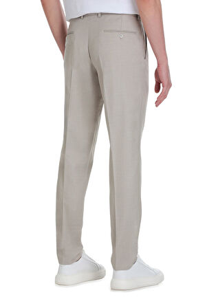 Bej Slim Fit Yandan Cepli Kumaş Pantolon | 48