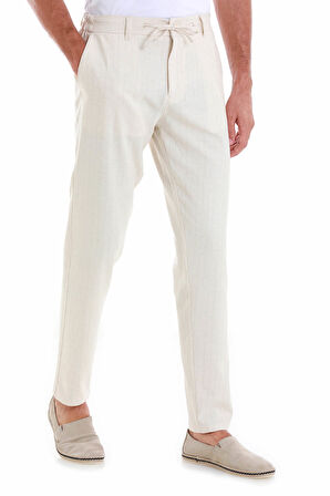 Bej Dinamik Fit Desenli Yandan Cepli Keten Jogger Pantolon | 32
