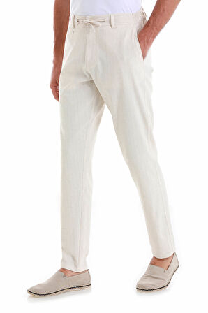 Bej Dinamik Fit Desenli Yandan Cepli Keten Jogger Pantolon | 32