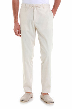 Bej Dinamik Fit Desenli Yandan Cepli Keten Jogger Pantolon | 32