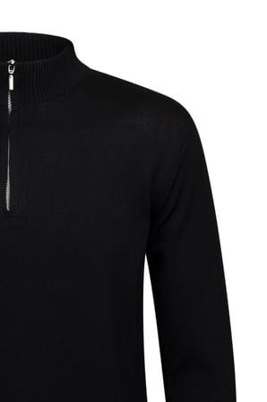 Siyah Regular Fit Fermuarlı Yarım Balıkçı Yaka Kazak | XL