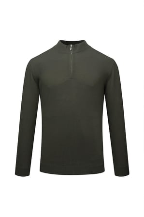 Haki Regular Fit Fermuarlı Yarım Balıkçı Yaka Kazak | XL
