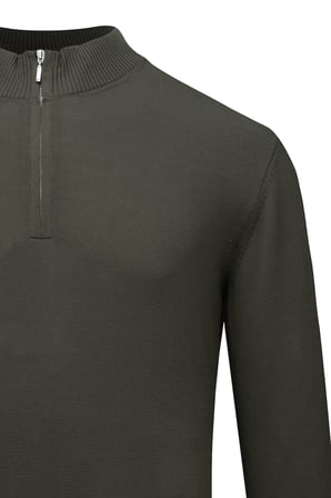 Haki Regular Fit Fermuarlı Yarım Balıkçı Yaka Kazak | XL