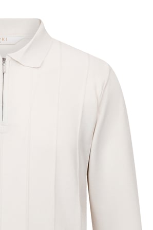 Bej Regular Fit Fermuarlı Polo Yaka Rayon Triko Kazak | L