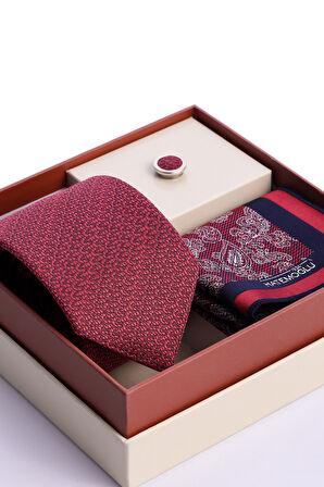 Bordo Kravat Mendil ve Yaka Rozeti 3'lü Set | STD