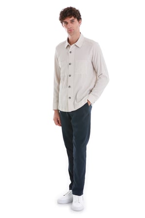 Bej Klasik Fit Çizgili Uzun Kollu Overshirt Gömlek Ceket | L