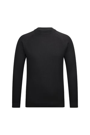 Siyah Regular Fit Fitilli Çeyrek Balıkçı Yaka Pamuklu Triko Kazak | S