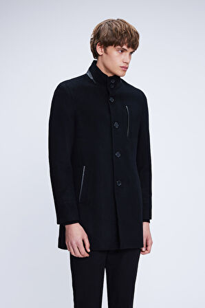 Siyah Regular Fit Hakim Yaka Yünlü Kaşe Palto | XL