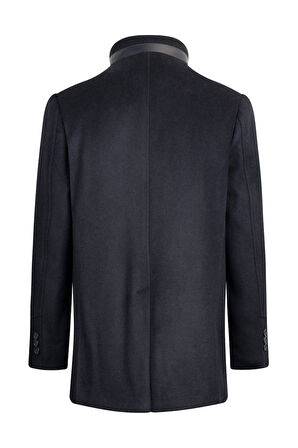 Lacivert Slim Fit Hakim Yaka Yünlü Basic Palto | XL