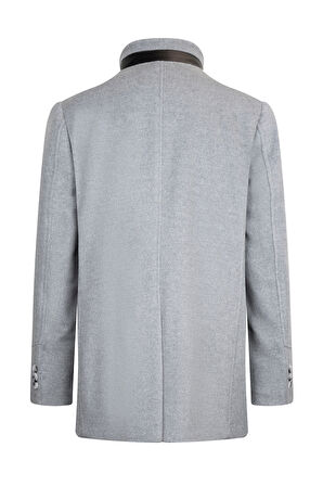 Gri Slim Fit Hakim Yaka Yünlü Basic Palto | XXL