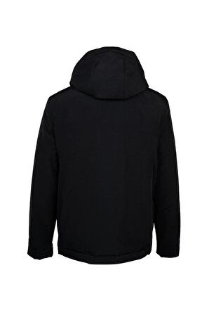 Siyah Regular Fit Hakim Yaka Kapüşonlu Kaban | XL