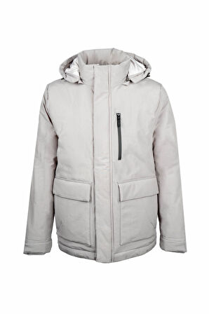 Gri Regular Fit Hakim Yaka Kapüşonlu Kaban | XL