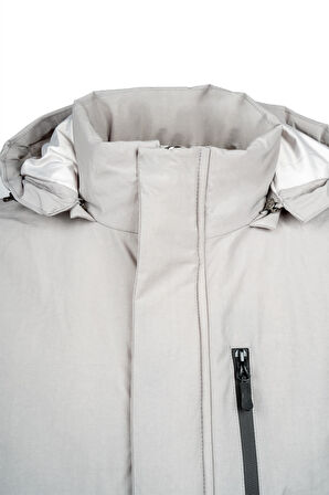 Gri Regular Fit Hakim Yaka Kapüşonlu Kaban | XL