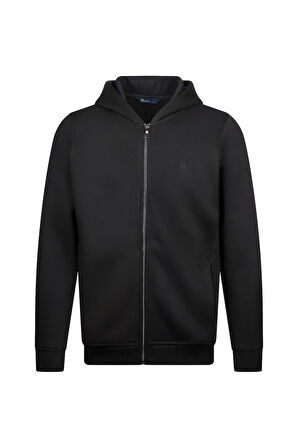 Siyah Regular Fit Pamuklu Tam Fermuarlı Kapüşonlu Sweatshirt | S