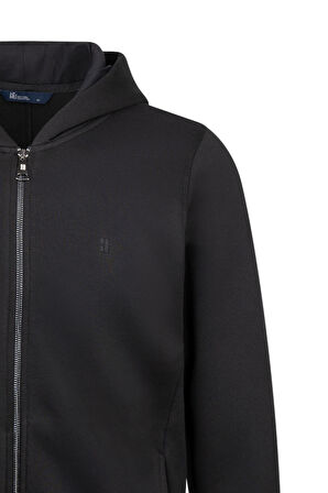 Siyah Regular Fit Pamuklu Tam Fermuarlı Kapüşonlu Sweatshirt | S