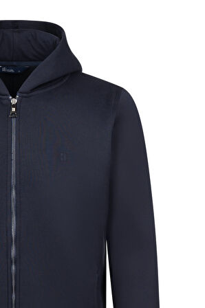 Lacivert Regular Fit Pamuklu Tam Fermuarlı Kapüşonlu Sweatshirt | M