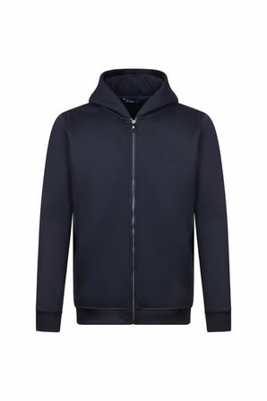 Lacivert Regular Fit Pamuklu Tam Fermuarlı Kapüşonlu Sweatshirt | XXL