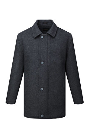 Antrasit Regular Fit Bebe Yaka Yünlü Kaban | L