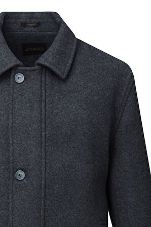 Antrasit Regular Fit Bebe Yaka Yünlü Kaban | L