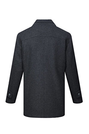Antrasit Regular Fit Bebe Yaka Yünlü Kaban | L