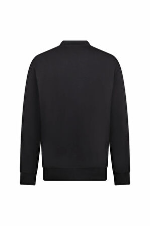 Siyah Regular Fit Baskılı Pamuklu Bisiklet Yaka Sweatshirt | M